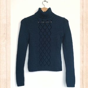 Kenneth Cole teal open knit turtleneck sweater